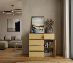 ARMARIO 1P5C 1 Puerta 5 Cajones Almacenamiento para Salón Dormitorio ROBLE ARTESANO