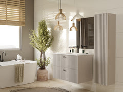 MUEBLE DE BAÑO TIPO VANIDAD TIGO 80 2S CON FRENTE ACANALADO COLOR CASHEW + LAVABO