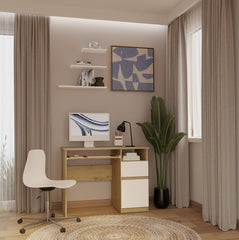 2-Biurko Komputerowe PORTO PRAWE DĄB ARTISAN / BIAŁY Z Szufladą 98,5x75x51 Cm-2