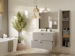 MUEBLE DE BAÑO TIPO VANIDAD TIGO 80 2S CON FRENTE ACANALADO COLOR CASHEW + LAVABO