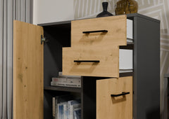 3-Komoda SIMPLO 2D2S Szafka 2 Szuflady 2 Drzwi Do Salonu ANTRACYT DĄB ARTISAN-3