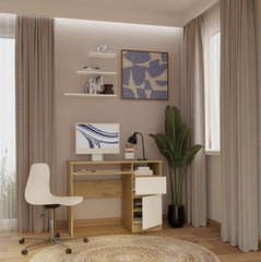 4-Biurko Komputerowe PORTO PRAWE DĄB ARTISAN / BIAŁY Z Szufladą 98,5x75x51 Cm-4