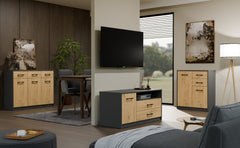 2-Komoda SIMPLO 3D3S Szafka 3 Szuflady 3 Drzwi ANTRACYT DĄB ARTISAN-2