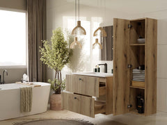 3-SZAFKA POD UMYWALKĘ TIGO 80 2S DĄB EVOKE 2 SZUFLADY RYFLOWANY FRONT WISZĄCA-3