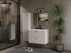 MUEBLE DE BAÑO TIPO VANIDAD TIGO 80 2S CON FRENTE ACANALADO COLOR CASHEW + LAVABO