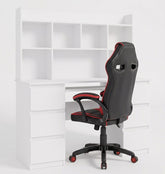 KUBA Desk with Top White + DRIFT Chair Red Set 6 Drawers