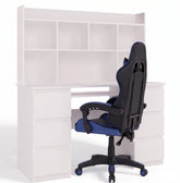 KUBA Desk with Top White + REMUS Blue Chair Set 6 Drawers