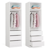 OPENO 1W1P3S WHITE Wardrobe Modular Rack with Rod 3 Drawers
