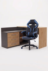 DANY Corner Desk Set ANTHRACITE / ARTISAN OAK + DRIFT BLUE Chair