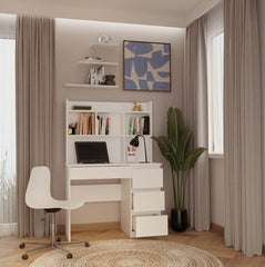 4-Biurko MIJAS Prawe z Nadstawką Biel Mat 4 Szuflady 4 Półki Do Biura Pokoju-4