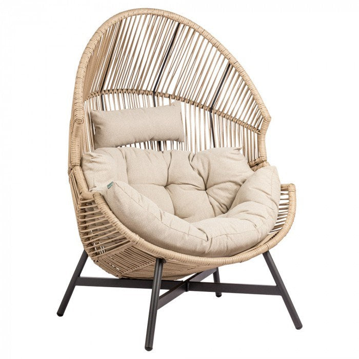 1-Fotel HOLAND Ogrodowy z Poduszką Rattanowy Stalowy 142 cm BEŻOWY-1