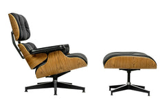 Fotel LOUNGE HM SOFT PREMIUM SZEROKI z podnóżkiem czarny - sklejka orzech, skóra naturalna