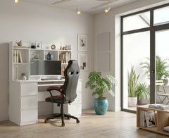 KUBA Desk with Top White + DRIFT Chair Red Set 6 Drawers