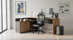 DANY Corner Desk Set ANTHRACITE / ARTISAN OAK + DRIFT BLUE Chair
