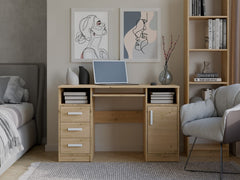 3-BIURKO DELTA DĄB ARTISAN 120 Cm 3 Szuflady Szafka Półki Do Biura Pokoju Na Laptop-3