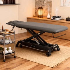 -1-Evero Cross X4 ERGO therapy table, electric height adjustment, foot control bar, ERGO cushion, Satin Comfort k722 gray-1