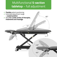 -3-Evero Cross X5 ERGO therapy table, electric height adjustment, foot control bar, ERGO cushion, Satin Comfort k722 gray-3