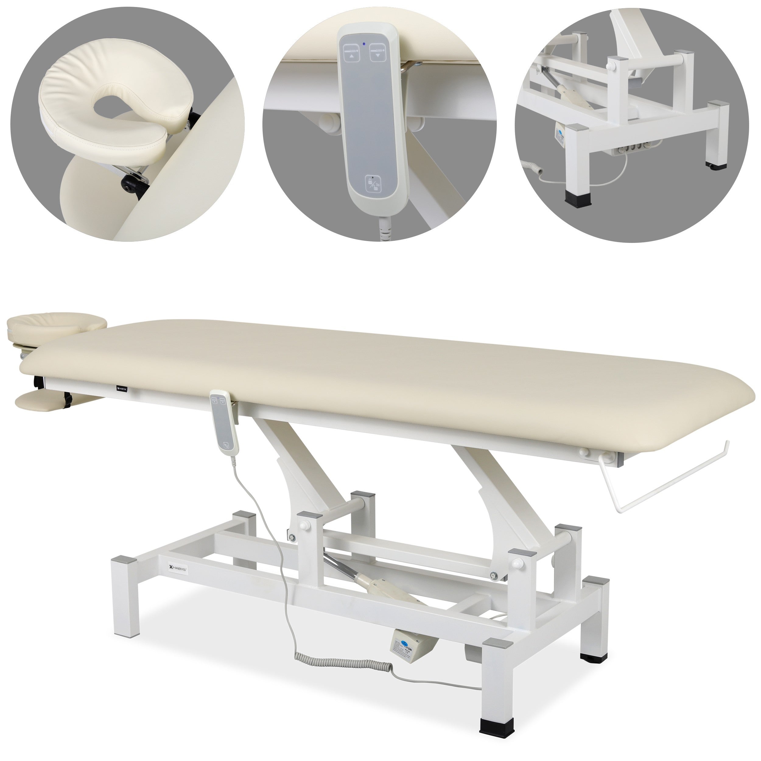 --Fortis 1 treatment table, electric adjustment, hand remote control, headrest, arm shelf k707 ivory-