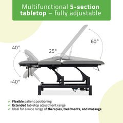 -3-Fortis 5 ERGO treatment table, electric adjustment, hand remote control, ERGO face cushion, wheels, armrests, k722 Gray-3