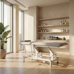 -1-Optima therapy table, electric height adjustment with hand remote – Satin Comfort k729 grey-1