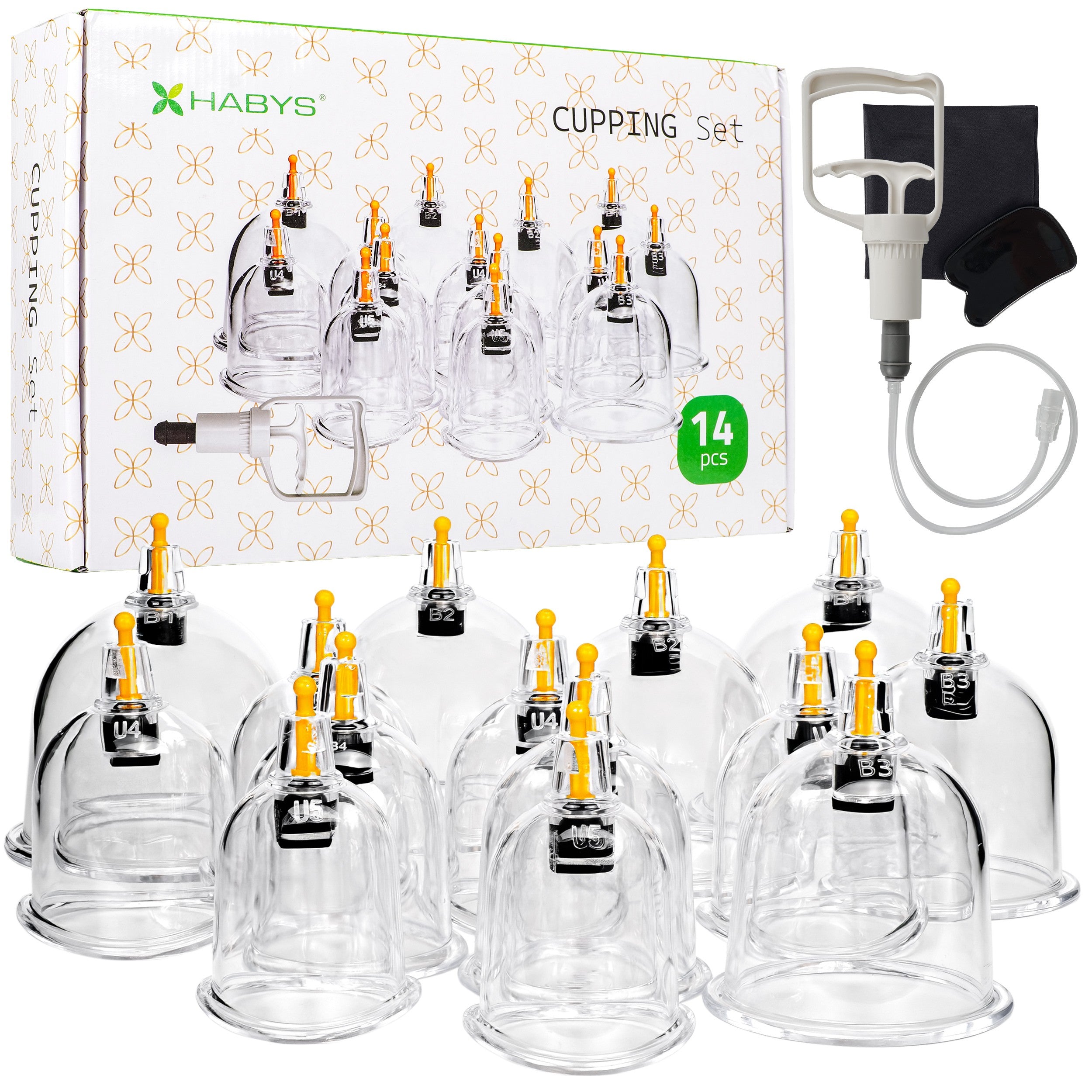 --Vacuum cupping cups, fireless, with pump, set of 14 pcs. -