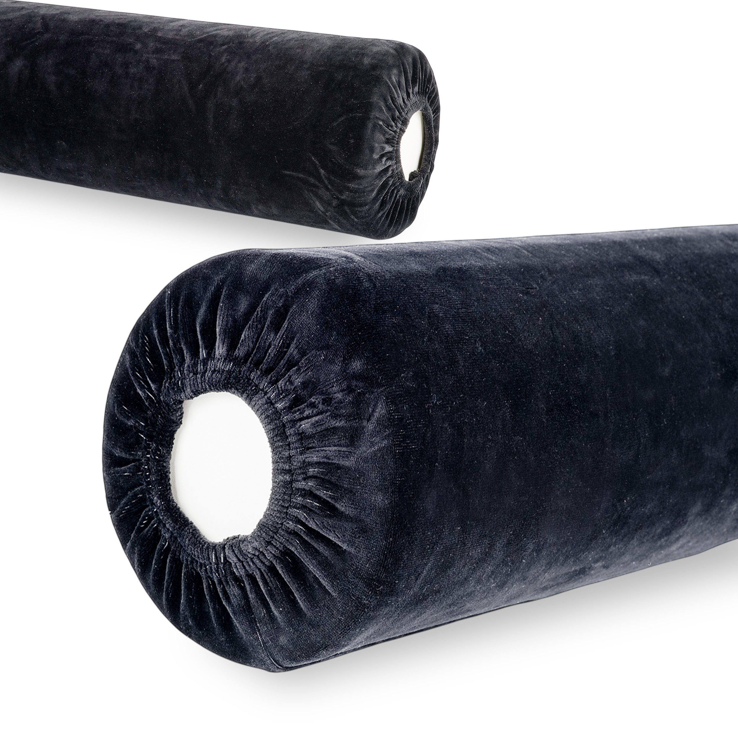 --Velour cover with elastic for bolster, 15 × 60 cm black-