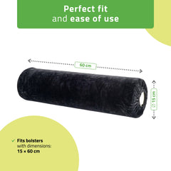 -1-Velour cover with elastic for bolster, 15 × 60 cm black-1