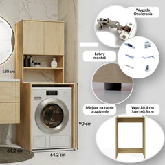 MUEBLE DE BAÑO COLUMNA POLA MULTI encima lavadora ESTANTE ROBLE ARTISAN