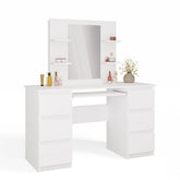 Cosmetic Vanity Table with Mirror for Makeup Set MARINA 4P + KUBA Desk WHITE