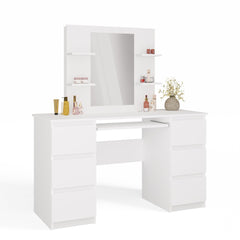 Cosmetic Vanity Table with Mirror for Makeup Set MARINA 4P + KUBA Desk WHITE