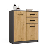 1-Komoda SIMPLO 2D2S Szafka 2 Szuflady 2 Drzwi Do Salonu ANTRACYT DĄB ARTISAN-1