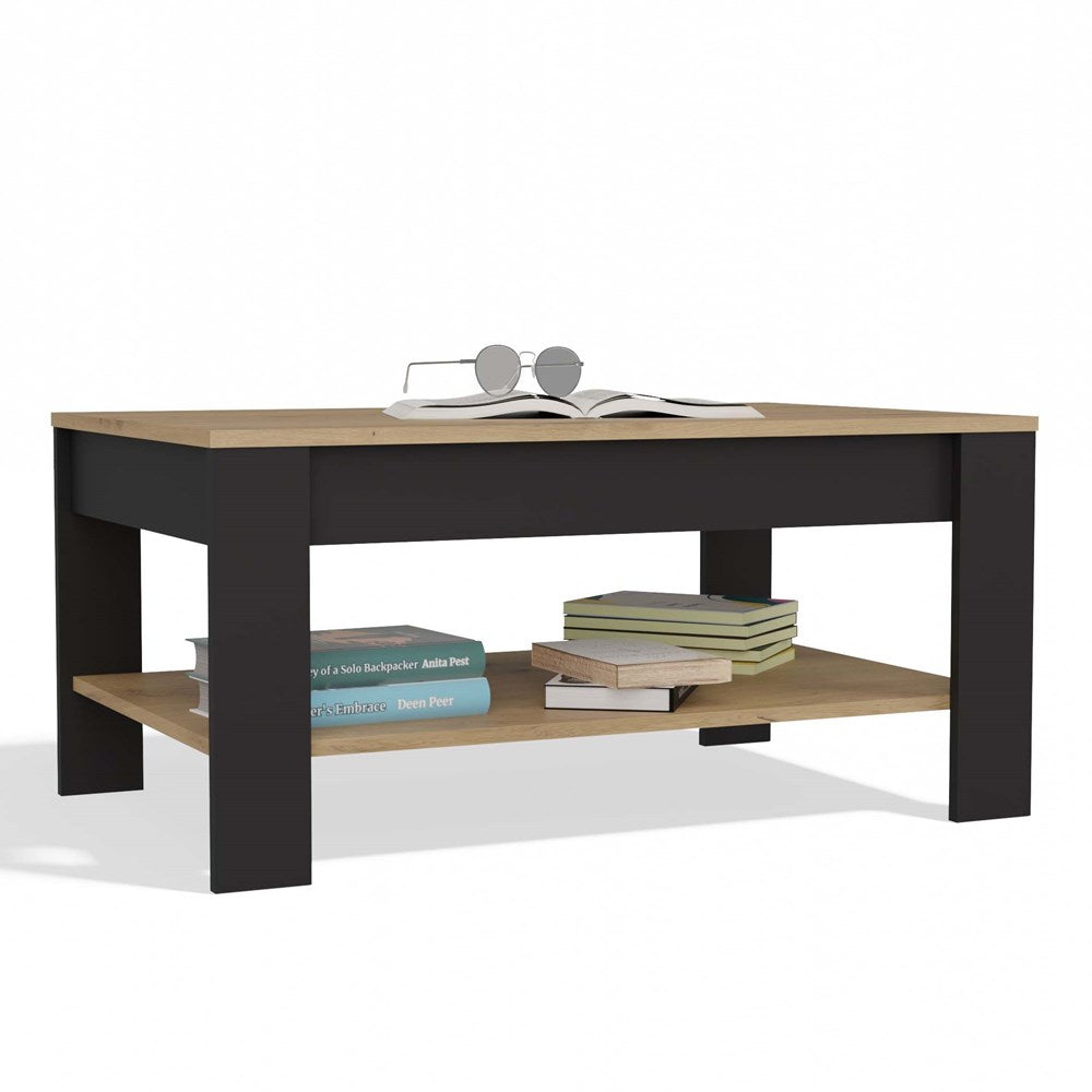1-Stolik Kawowy OHIO DĄB ARTISAN CZARNY Ława Półki Do Salonu 93x58x43,5 Cm-1