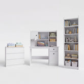 Office Furniture Set Chester Desk + 120 Topper + M3 Chest of Drawers + Rimini Shelf WHITE