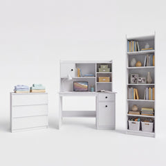 Conjunto de mobiliario de oficina Escritorio Chester + Estante superior 120 + Cajonera M3 + Estantería Rimini BLANCO