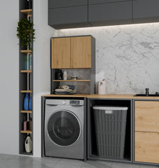 BATHROOM CABINET POLA MULTI Above Washing Machine Column Shelf ANTHRACITE ARTISAN OAK