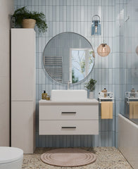Bathroom Sink Cabinet NEL 80 Wall-Mounted 2 Drawers CASHMERE BEIGE