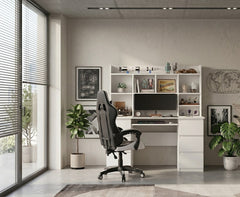 KUBA Desk with Top White + REMUS Chair White Set 6 Drawers