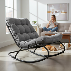 2-Fotel Bujany VIBE Ogrodowy z Poduszką Stalowy Czarny Szary 115 Cm-2