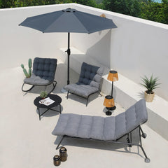 3-Fotel Bujany VIBE Ogrodowy z Poduszką Stalowy Czarny Szary 115 Cm-3