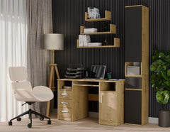 LIOR 2D1S DĄB ARTISAN / BLACK Column Cabinet with Drawer for Office Room