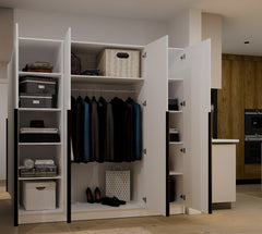 SENSO Wardrobe 4D 200 CM 4 Doors Black Handles for Living Room Bedroom WHITE