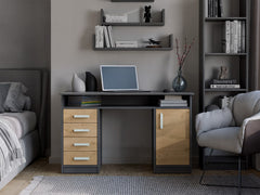 4-BIURKO ADA ANTRACYT DĄB ARTISAN 125 Cm 4 Szuflady Szafka Półki Do Biura Pokoju Na Laptop-4