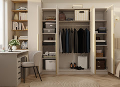 3-SZAFA SENSO 4D 200 CM 4 DRZWI ZŁOTE UCHWYTY DO SALONU SYPIALNI KASZMIR BEŻ-3