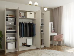 4-SZAFA SENSO 4D 200 CM 4 DRZWI ZŁOTE UCHWYTY DO SALONU SYPIALNI KASZMIR BEŻ-4