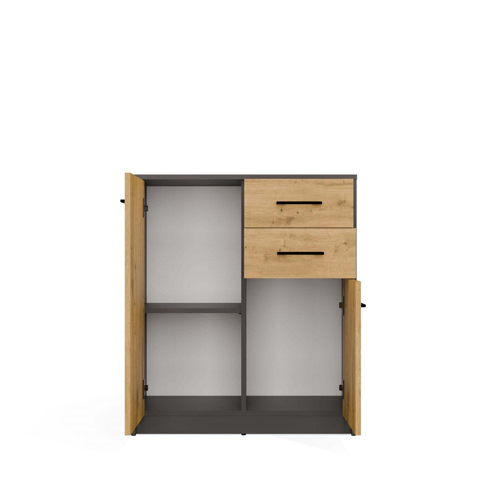 8-Komoda SIMPLO 2D2S Szafka 2 Szuflady 2 Drzwi Do Salonu ANTRACYT DĄB ARTISAN-8