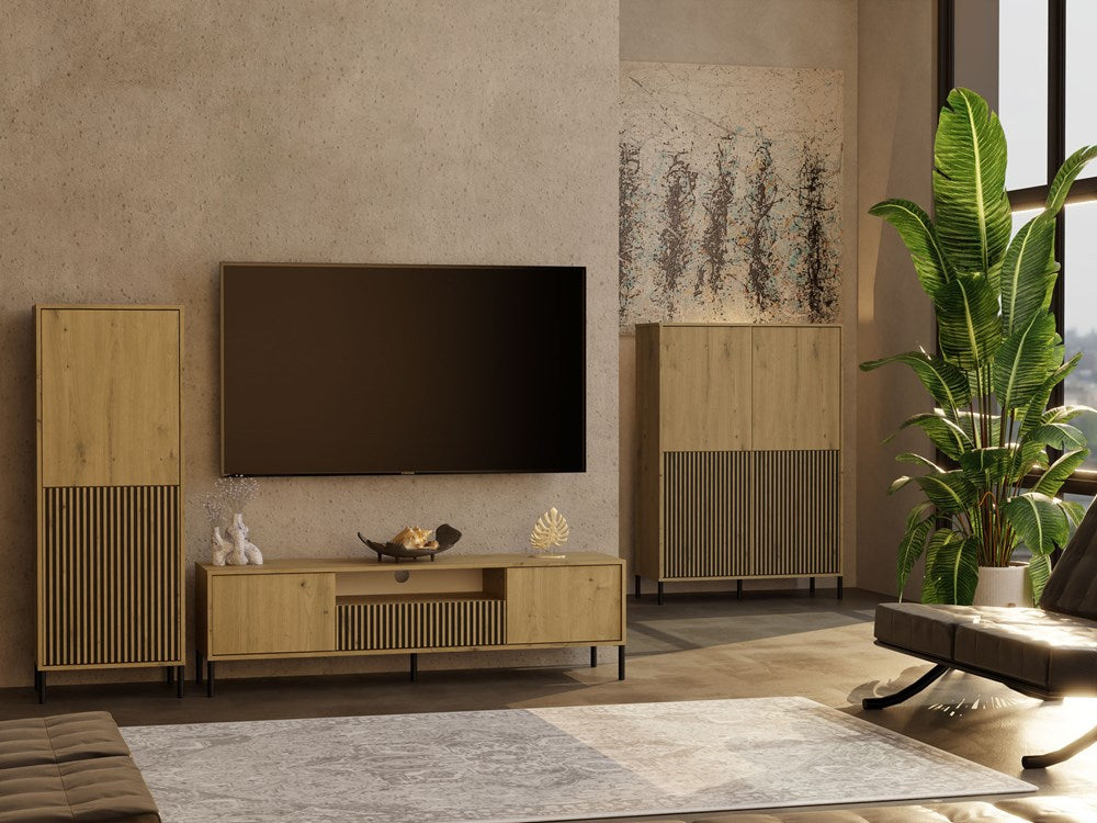 3-SZAFKA RTV KAMARO 160 DĄB ARTISAN Front ryflowany + Klasyczny-3