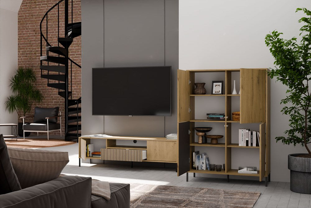 8-Witryna KAMARO 4DK SLIM/GŁADKI DĄB ARTISAN 4 Drzwi Lamele Front Ryflowany + Klasyczny-8