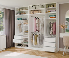 OPENO Modular Wardrobe SET 260/250 WHITE Drawers Rods Shelves Large for Bedroom