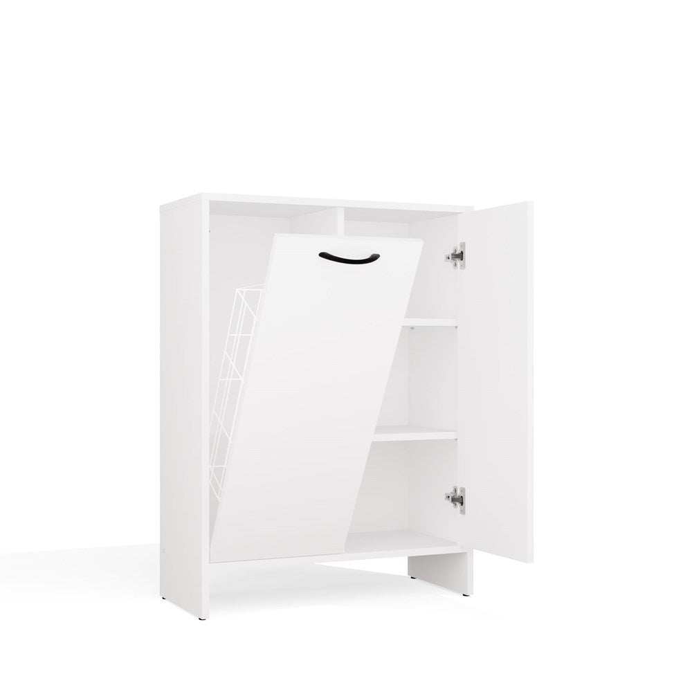 9-Szafka Łazienkowa NINA 1K1D BIAŁA Regał Słupek 1 Kosz Na Pranie 3 Półki Do Łazienki-9