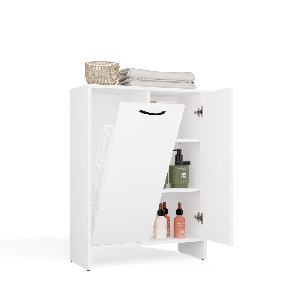 11-Szafka Łazienkowa NINA 1K1D BIAŁA Regał Słupek 1 Kosz Na Pranie 3 Półki Do Łazienki-11